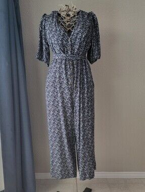 Universal Thread Blue Floral Button-Front Jumpsuit size XL